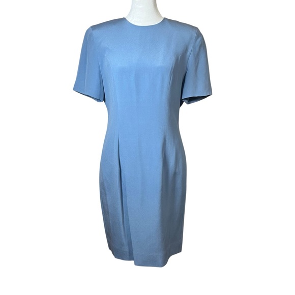 Talbots Dresses & Skirts - Vintage 90s Talbots 100% Silk Blue Shift Dress Classic Career Minimalist Midi 4